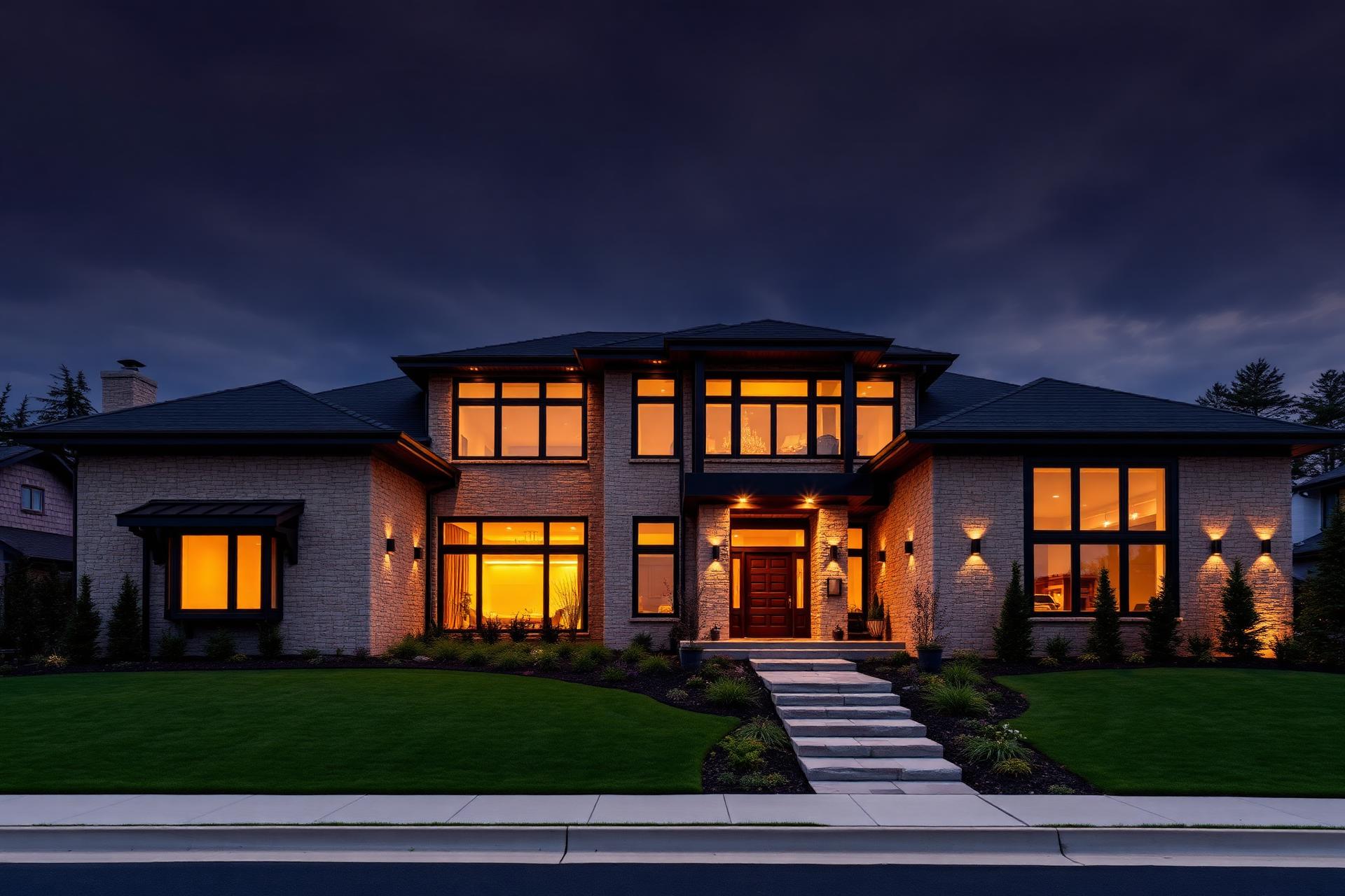 Luxury custom home at twilight
